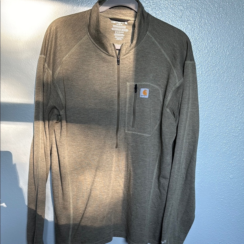 Carhartt Green Zip Up Sweater with Mock Neck
